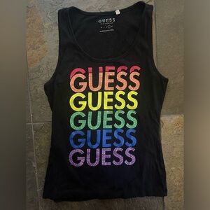 Guess of Los Angeles Sequin Tank rainbow sparkle few stones gone. Large black